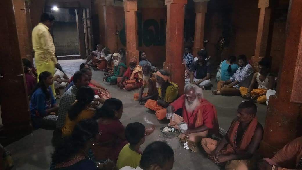 Annadhanam in a temple mandapam